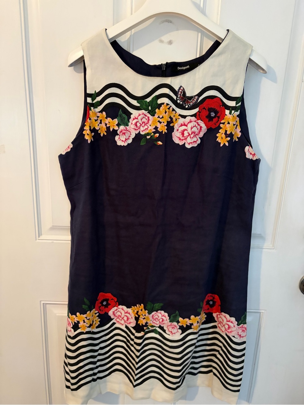 Desigual Navy Floral Shift Dress with Cream Yoke -Size 44 or size 12/L
